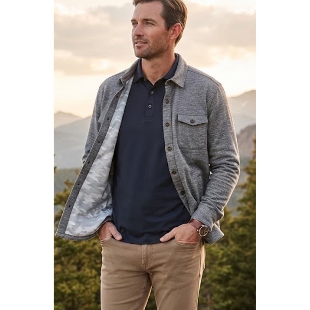 Peter Millar Mountainside Slub Shacket Mens L Gray Linen Blend Overshirt Outdoor